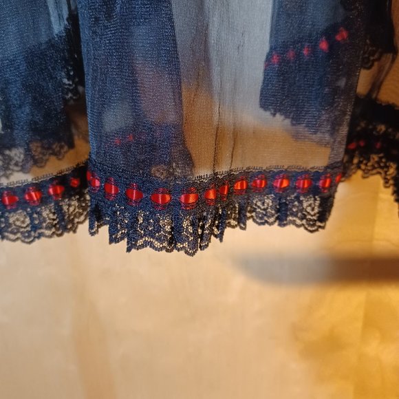 INNER MOST VINTAGE Black Red Ribbon Trim Cap Sleeves Babydoll Robe_Size Medium - Picture 8 of 10